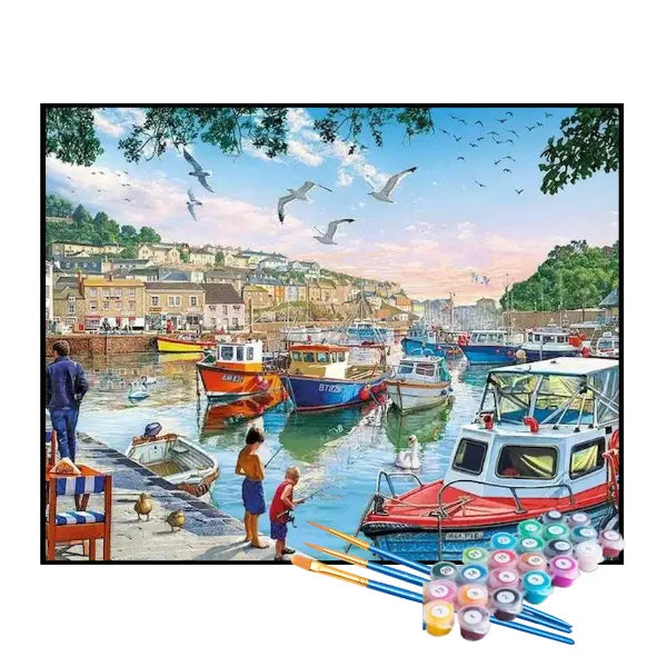Kit de Pintura Numerada - Movimento dos Barcos no Porto