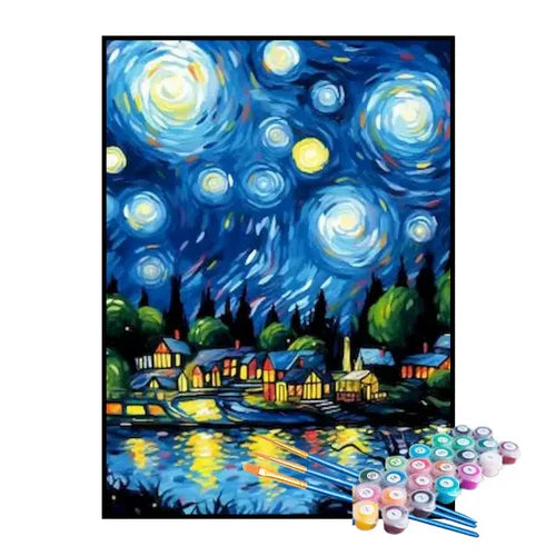 Kit de Pintura Numerada - Cidade na Noite Estrelada