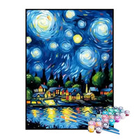 Kit de Pintura Numerada - Cidade na Noite Estrelada