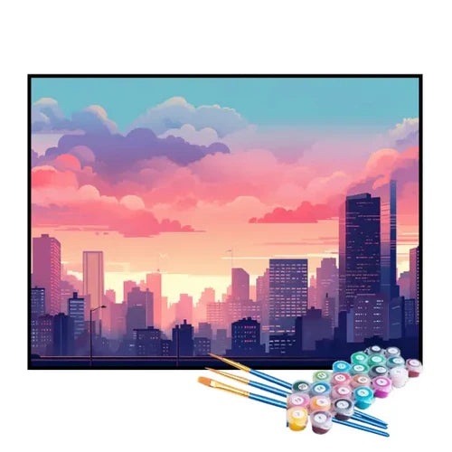 Kit de Pintura Numerada - Céu Colorindo a Cidade Grande