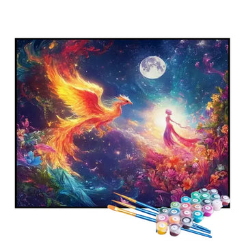 Kit de Pintura Numerada - Encontro da Mulher e da Fênix ao Luar