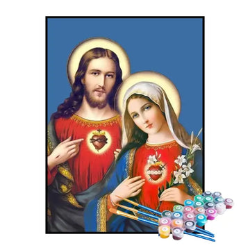 Kit de Pintura Numerada - Sagrado Coração de Jesus e Maria