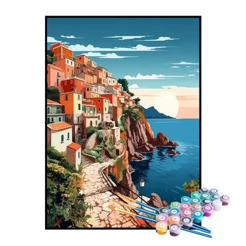 Kit de Pintura Numerada - Vilarejo à Beira-Mar na Costa