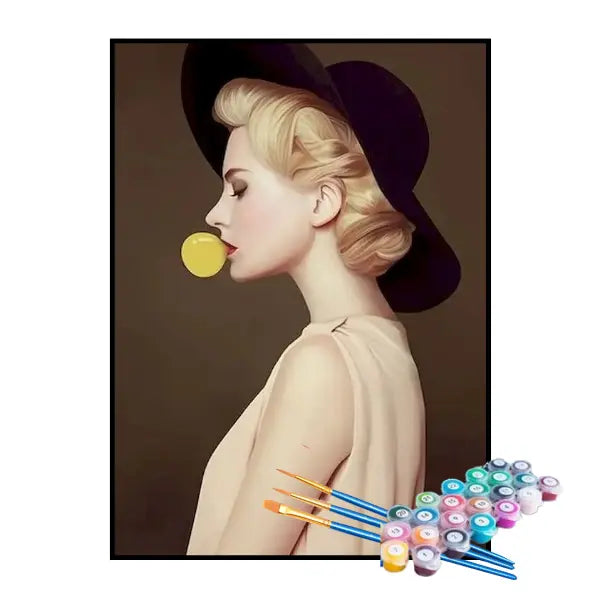 Kit de Pintura Numerada - Mulher com um Doce Amarelo