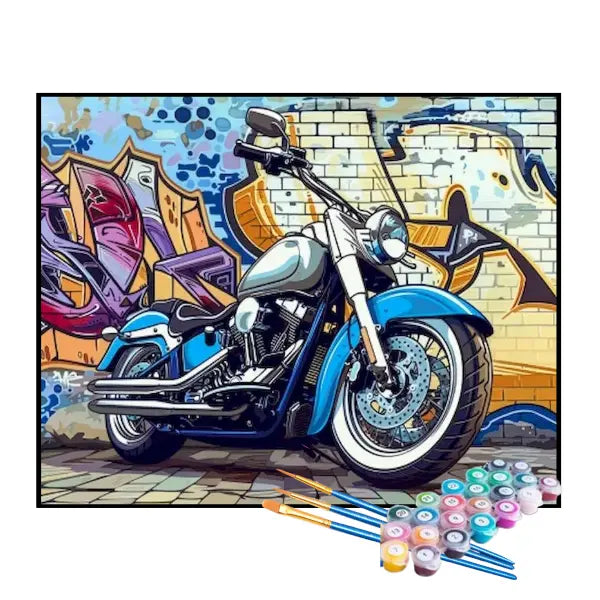Kit de Pintura Numerada - Moto no Muro de Grafite