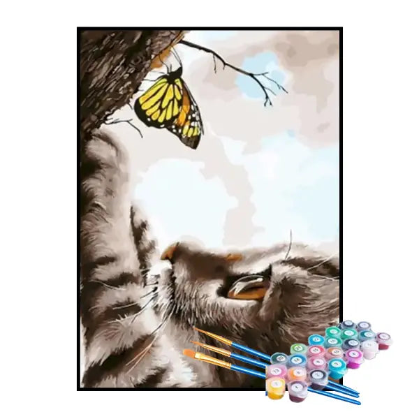 Kit de Pintura Numerada - O Gato e a Borboleta