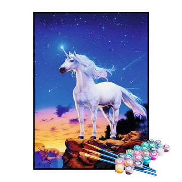 Kit de Pintura Numerada - Unicórnio no Topo da Montanha
