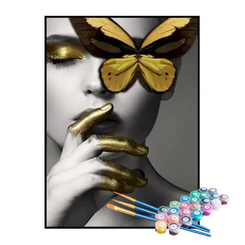 Kit de Pintura Numerada - Mulher e Borboleta Dourada