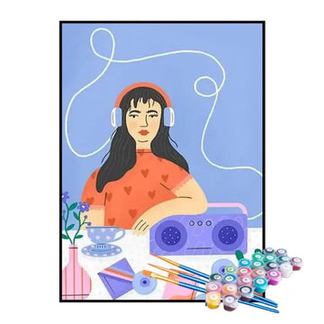 Kit de Pintura Numerada - Menina Ouvindo Música