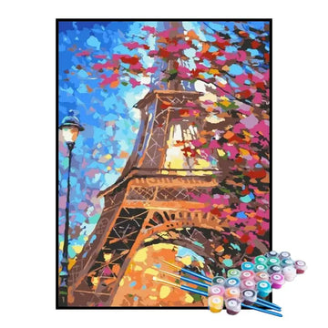 Kit de Pintura Numerada - Torre Eiffel e Pétalas