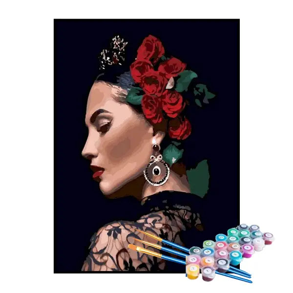 Kit de Pintura Numerada - Mulher Elegante com Rosas Vermelhas