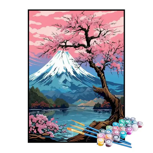 Kit de Pintura Numerada - Monte Fuji e Árvore Florida