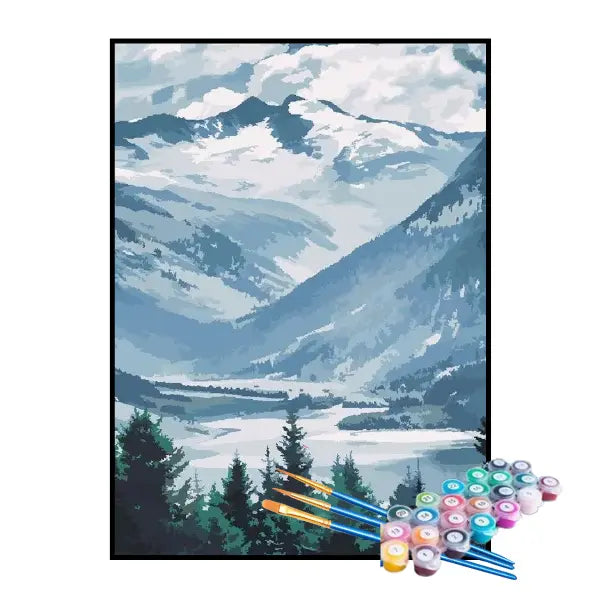Kit de Pintura Numerada - Montanhas Cobertas de Neve