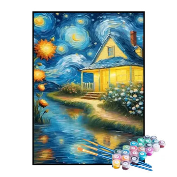 Kit de Pintura Numerada - Cabana na Noite Estrelada