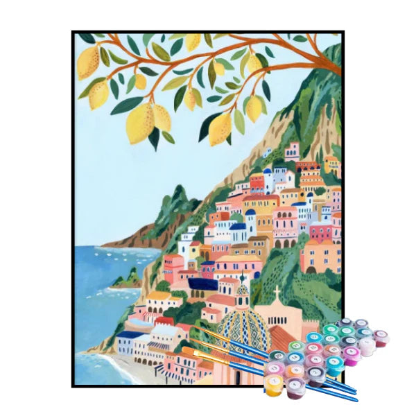 Kit de Pintura Numerada - Vila na Montanha à Beira-Mar