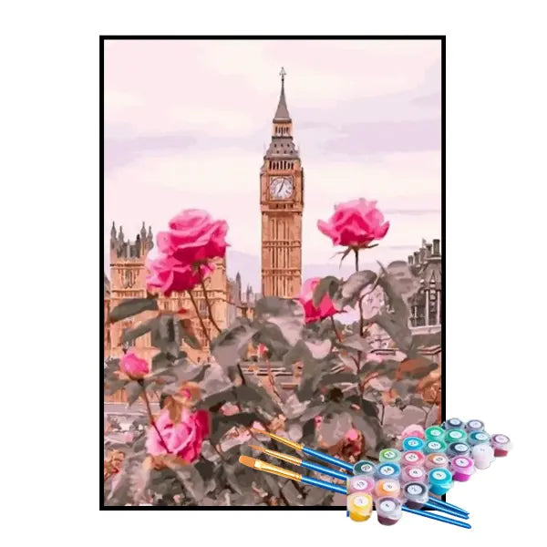 Kit de Pintura Numerada - Flores e Big Ben em Londres
