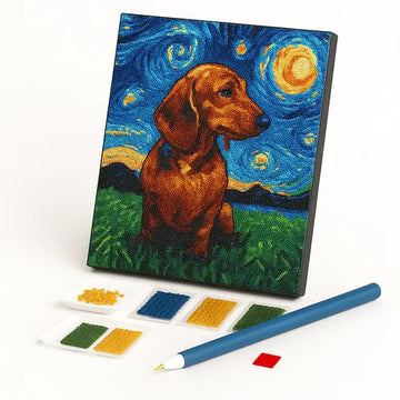 Kit de Pintura com Diamantes - Cachorro na Noite Estrelada
