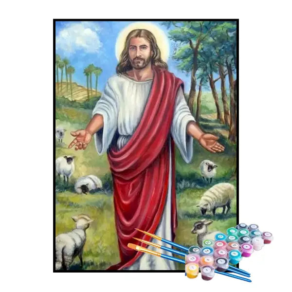 Kit de Pintura Numerada - Jesus e o Rebanho de Ovelhas