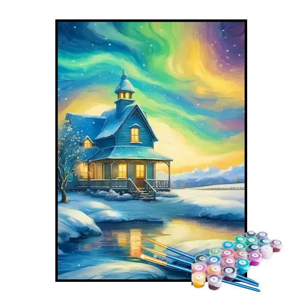 Kit de Pintura Numerada - Aurora Boreal no Céu