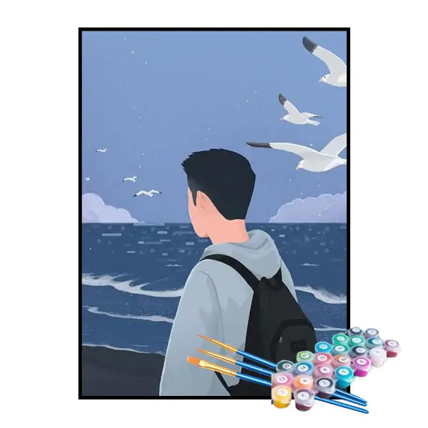 Kit de Pintura Numerada - Menino Caminhando na Praia