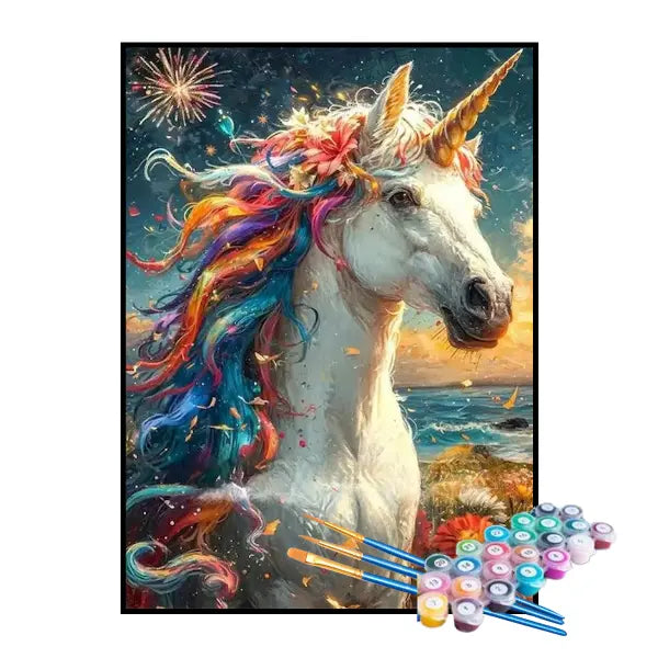 Kit de Pintura Numerada - Unicórnio com Crina Colorida