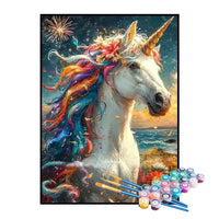 Kit de Pintura Numerada - Unicórnio com Crina Colorida