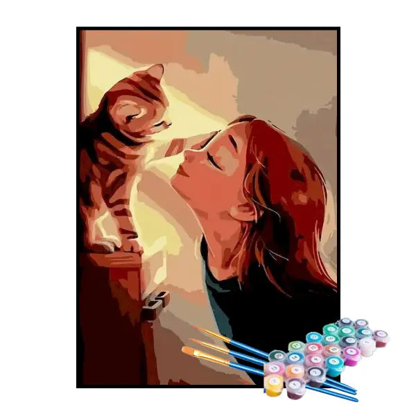 Kit de Pintura Numerada - A Menina e Seu Gatinho