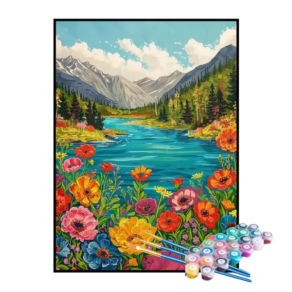 Kit de Pintura Numerada - Flores à Beira do Rio