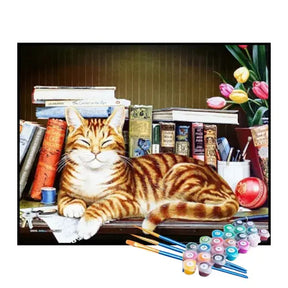 Kit de Pintura Numerada - Gato na Biblioteca