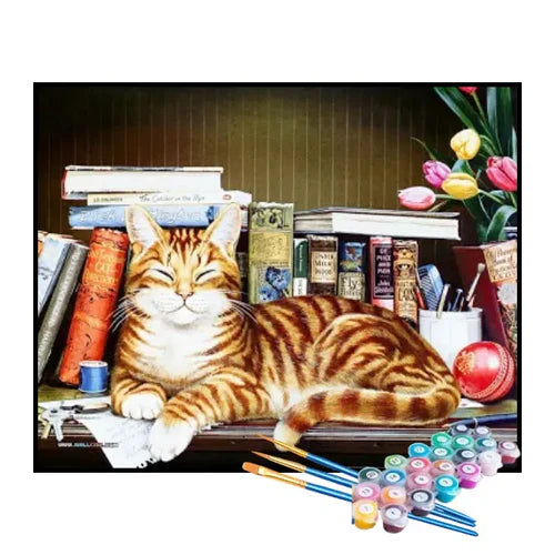 Kit de Pintura Numerada - Gato na Biblioteca