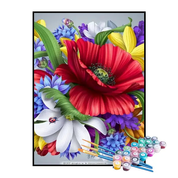 Kit de Pintura Numerada - Flores e Joaninha
