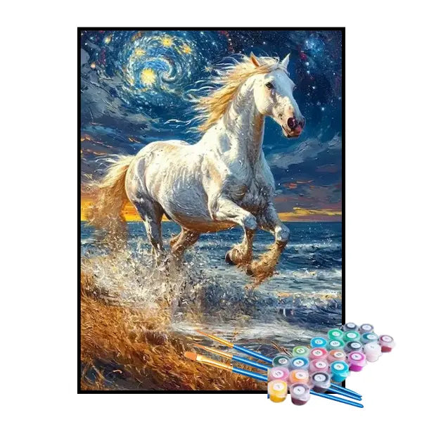 Kit de Pintura Numerada - Cavalo Branco Correndo Sobre a Água