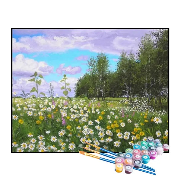 Kit de Pintura Numerada - Campos de Margaridas Brancas e Amarelas