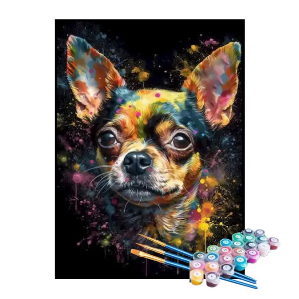 Kit de Pintura Numerada - Chihuahua Abstrato