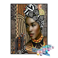 Kit de Pintura Numerada - Mulher com Turbante Preto e Branco