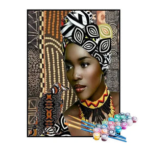 Kit de Pintura Numerada - Mulher com Turbante Preto e Branco