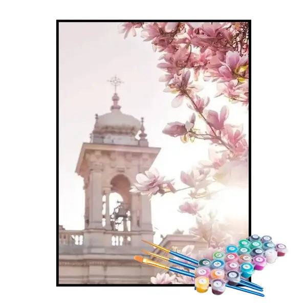 Kit de Pintura Numerada - Árvore Rosa na Catedral