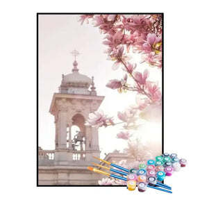 Kit de Pintura Numerada - Árvore Rosa na Catedral