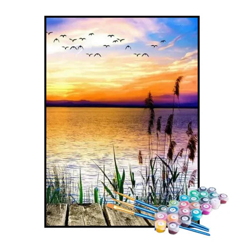Kit de Pintura Numerada - Entardecer no Lago