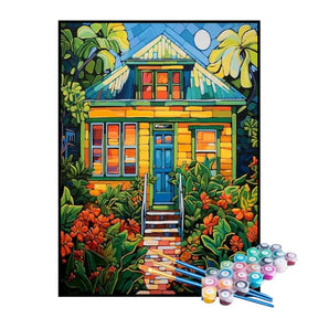 Kit de Pintura Numerada - Chalé Amarelo Florido
