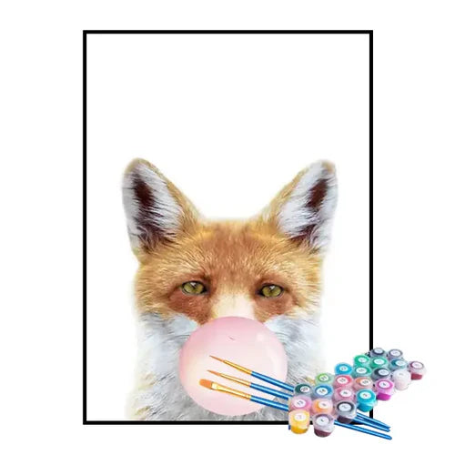 Kit de Pintura Numerada - Raposa de Olhos Verdes com Chiclete
