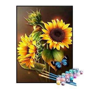 Kit de Pintura Numerada - Girassol e a Borboleta Azul