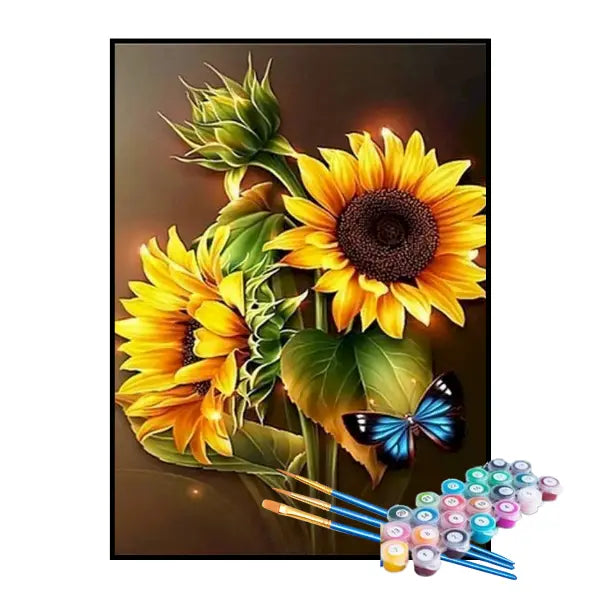Kit de Pintura Numerada - Girassol e a Borboleta Azul
