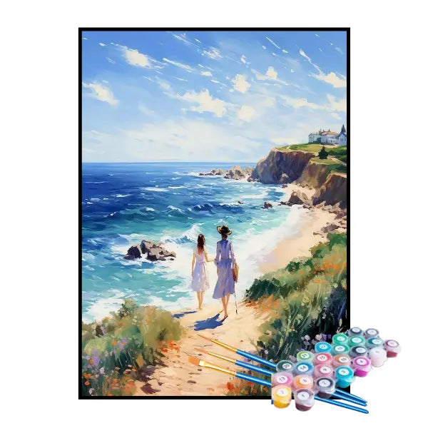 Kit de Pintura Numerada - Mãe e Filha Caminhando na Praia