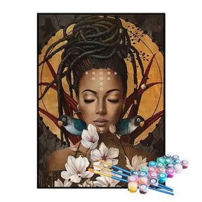 Kit de Pintura Numerada - Mulher Africana com Flores