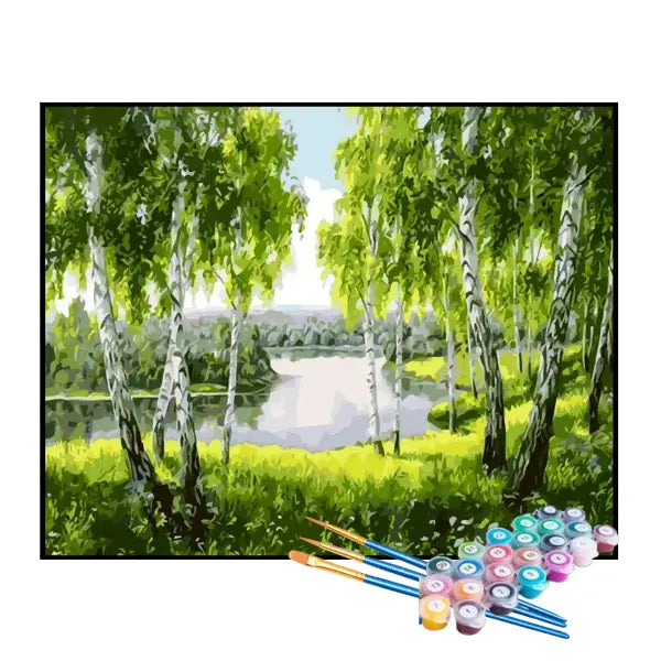 Kit de Pintura Numerada - Árvores e Ervas Verdes
