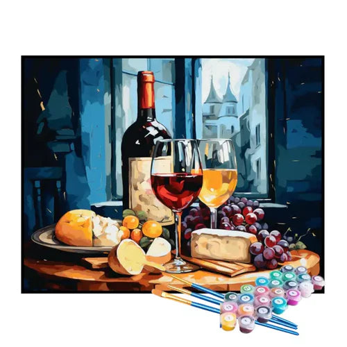 Kit de Pintura Numerada - Queijos e Vinho