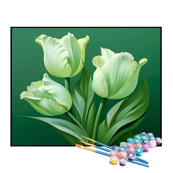 Kit de Pintura Numerada - Flores em uma Paleta Verde