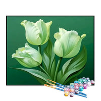 Kit de Pintura Numerada - Flores em uma Paleta Verde