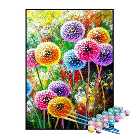 Kit de Pintura Numerada - Flor de Dente-de-Leão Colorida